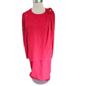 Vintage Red Dress Union Made Tag Size 13/14 Bridal Party Mother Of The Bride